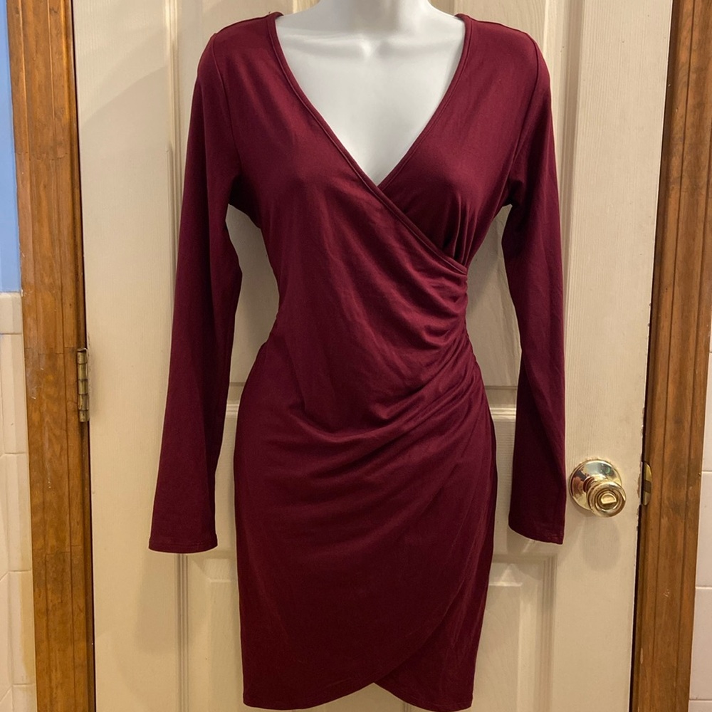 Maroon dress.